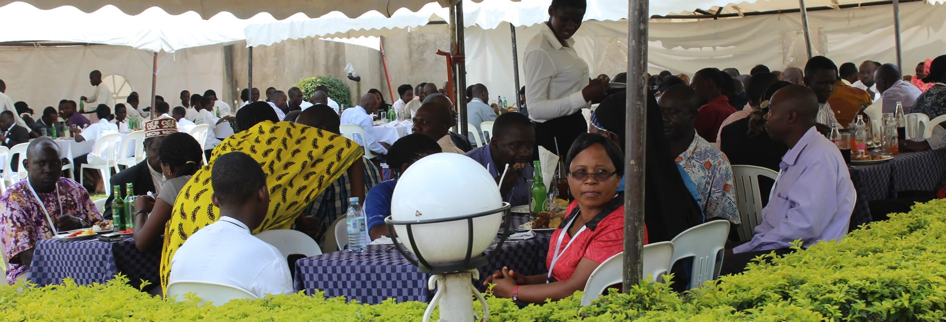 Guests seated beneath an event tent
