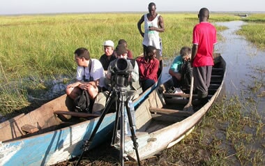Boat in the wetlands at Lake Bisina