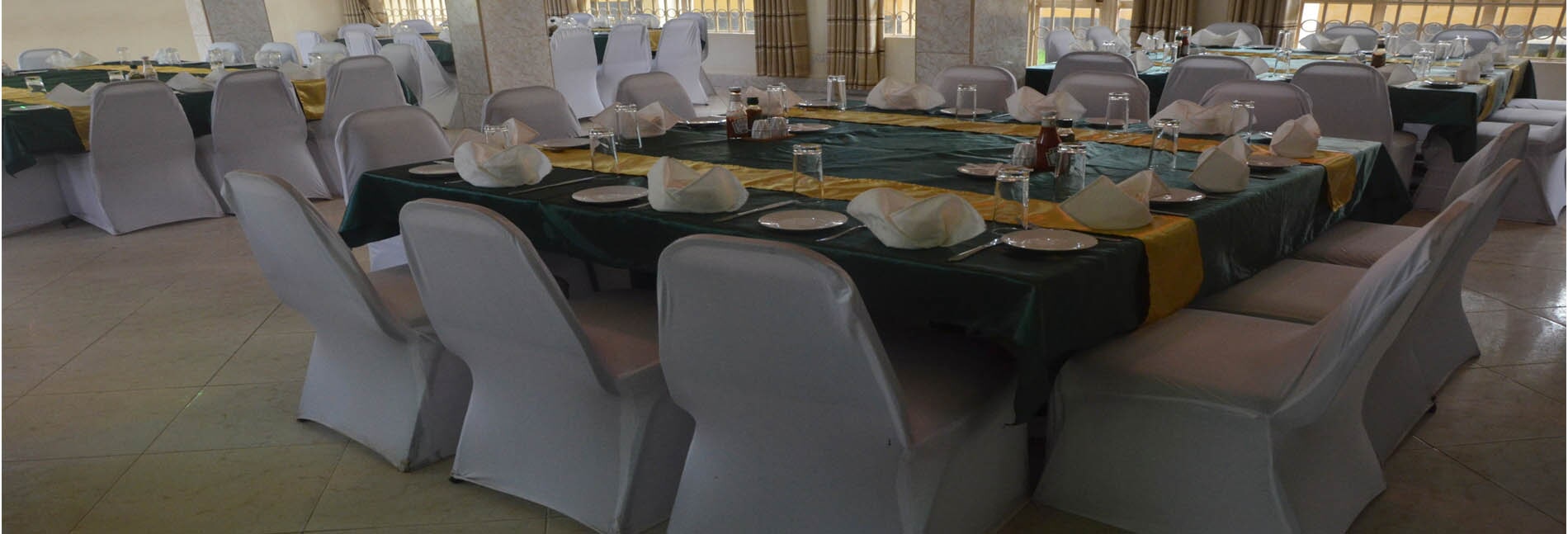 Conference tables arranged for a meeting
